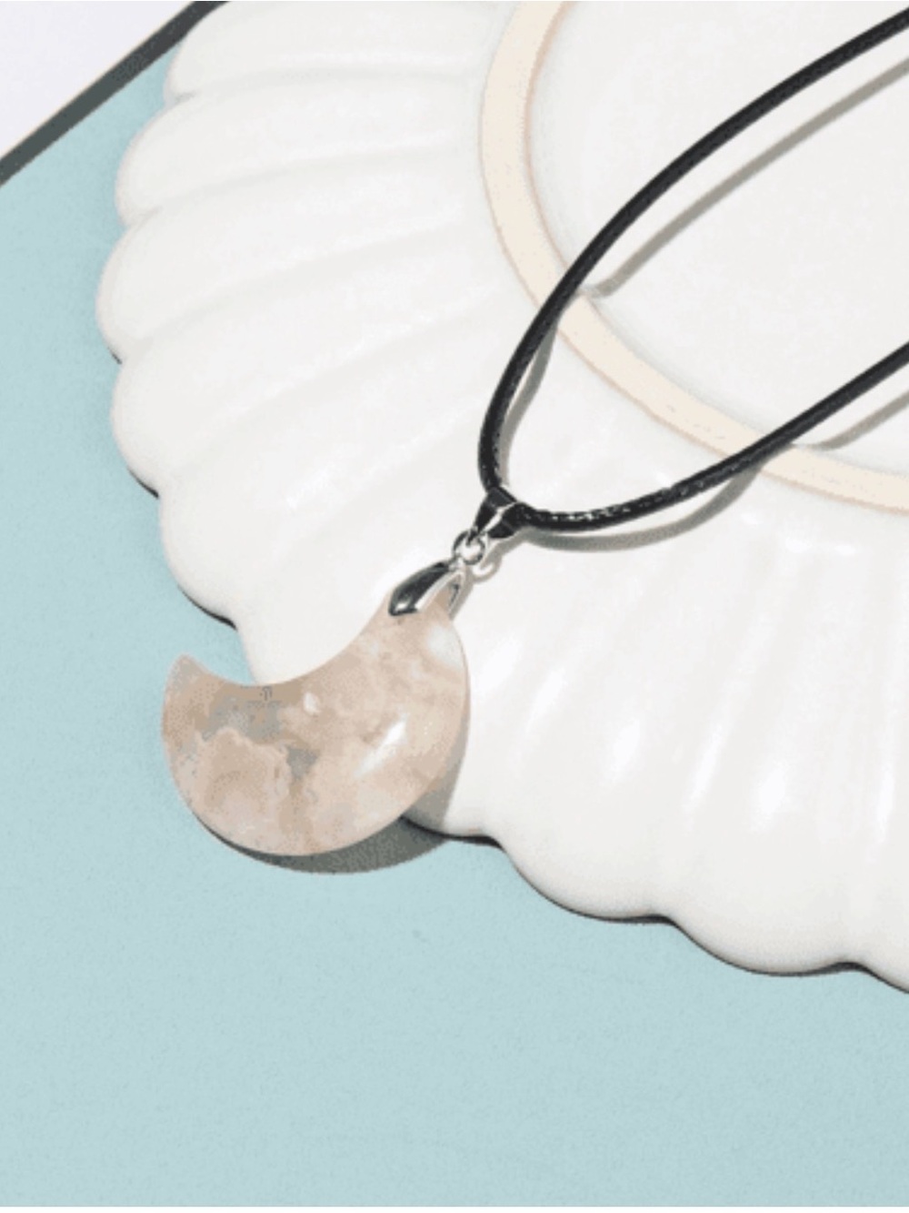 Crescent Shape Crystal Sakura Agate Pendant on Cord